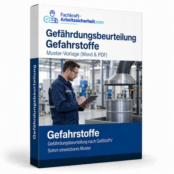 Gefährdungsbeurteilung Gefahrstoffe, Muster und Vorlage in Word und PDF auf Produktbox mit Beurteilung an der Anlage.